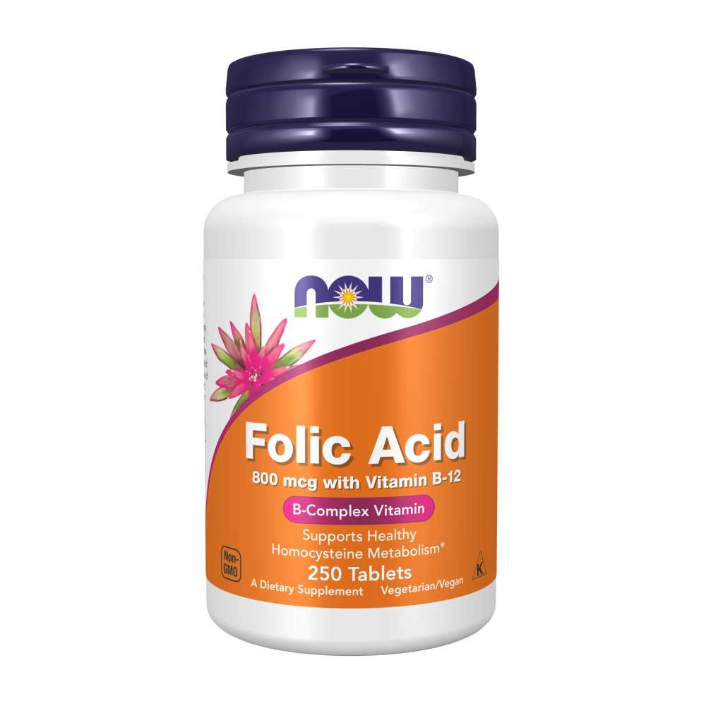 Now Foods Folic Acid 800 Mcg with B-12 – 100 Tablet thumbnail 2