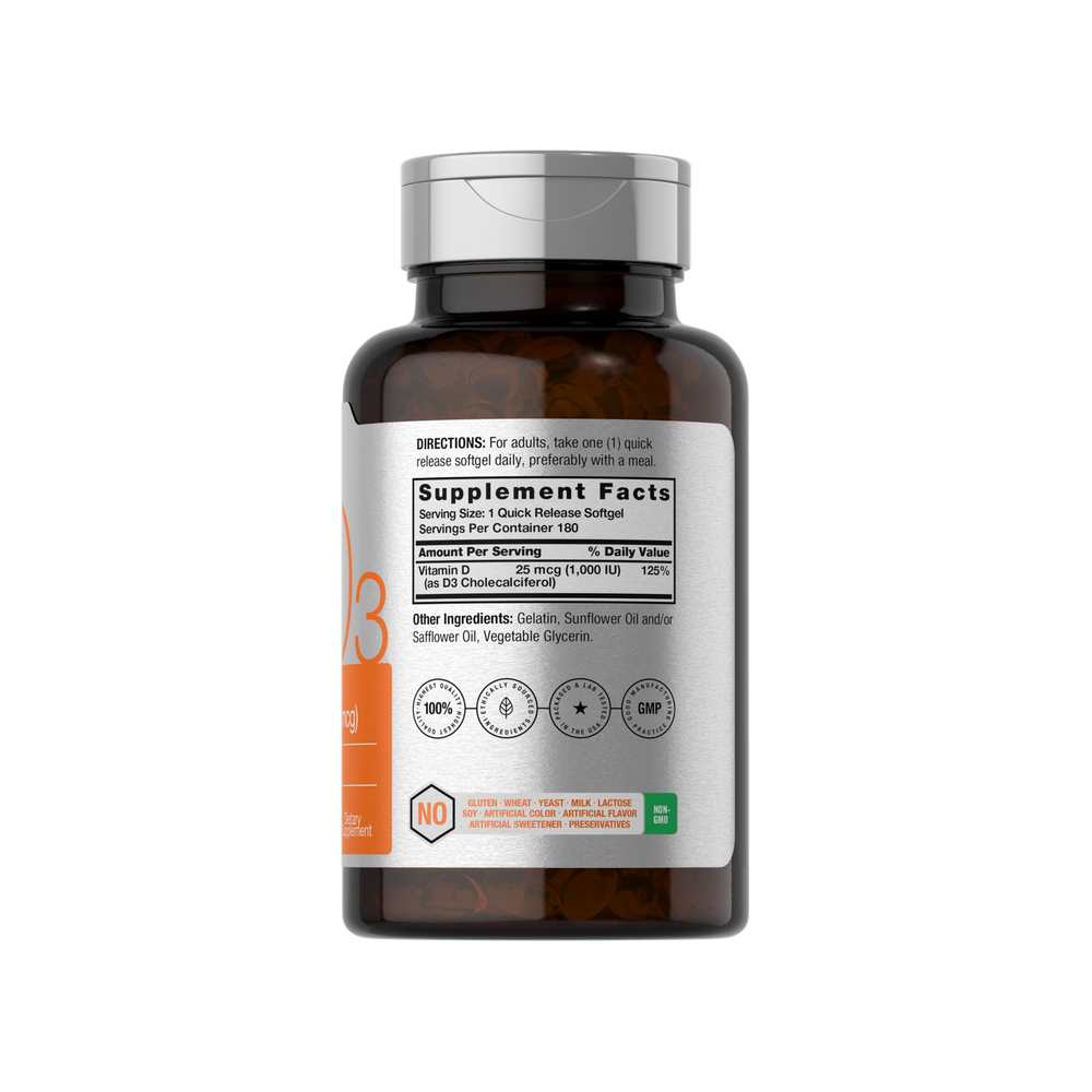 Horbäach Vitamin D-3 1000 Iu | 180 Softgels thumbnail 2
