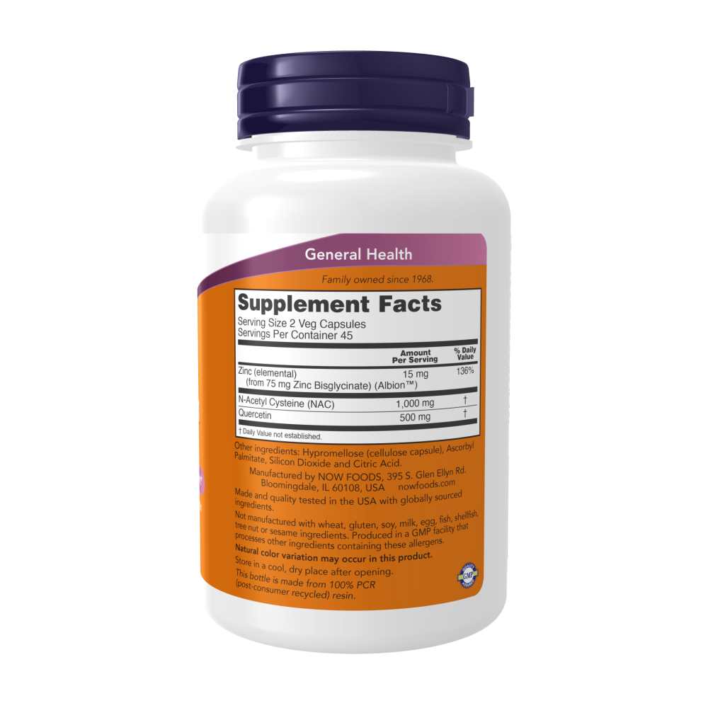 Now Foods Nac Quercetin Zinc – Immune &amp; Lung Support with 1000 Mg Nac – 90 Capsules thumbnail 2