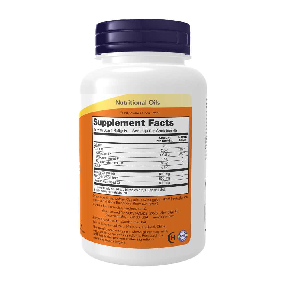 Now Foods Super Omega 3-6-9 Fish Oil with Borage &amp; Flax – 90 Softgels thumbnail 3