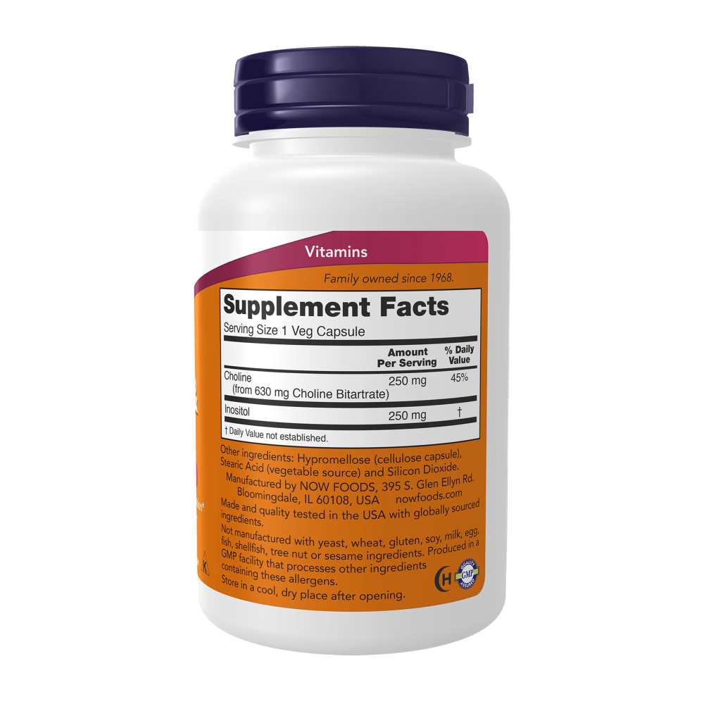 Now Foods Choline &amp; Inositol – Nervous System &amp; Fat Metabolism Support – 100 Veg Capsules thumbnail 2