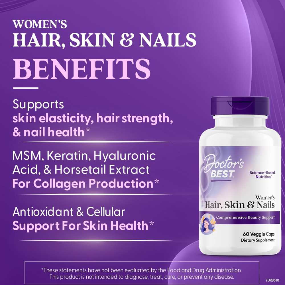 Doctor's Best Women's Hair, Skin &amp; Nails Veggie Caps 60 Count thumbnail 2