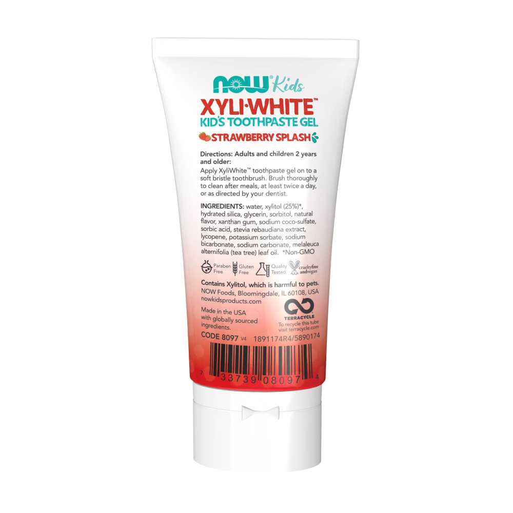 Now Foods Xyli-White Kid's Toothpaste Gel – Fluoride &amp; Sls Free Formula – Strawberry Splash – 85 G thumbnail 2