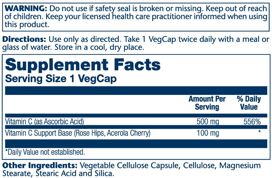 Solaray Vitamin C with Rose Hips &amp; Acerola 500mg 100 Caps thumbnail 2
