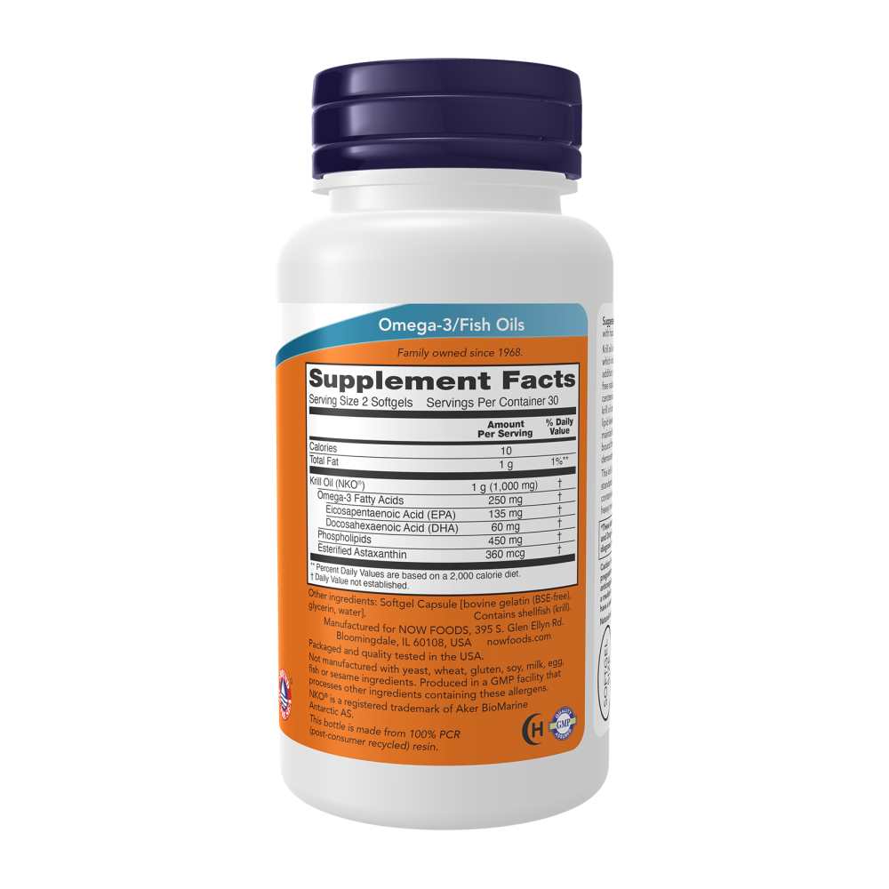 Now Foods Krill Oil 500mg – Pure Nko® Omega-3 for Heart &amp; Joint Support – 60 Softgels thumbnail 3