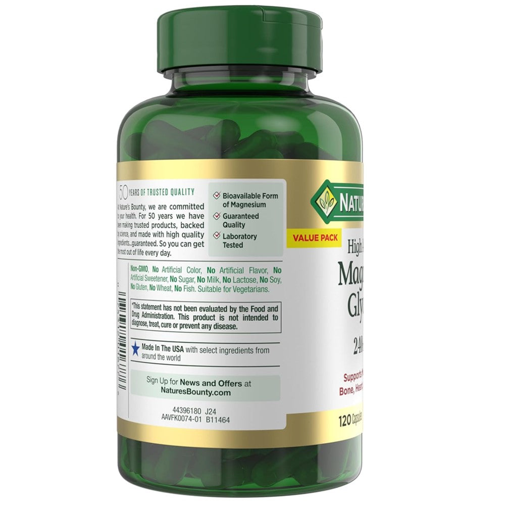 Magnesium Glycinate – Nature's Bounty 240MG Relaxation and Bone, Heart &amp; Nerve Health – Non-GMO, Gluten-Free thumbnail 4