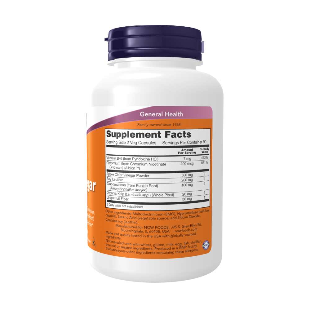 Now Foods Cider Vinegar Diet Formula – Glucose Metabolism Support with Grapefruit, B-6, Chromium &amp; Glucomannan – 180 Veg Capsules thumbnail 2
