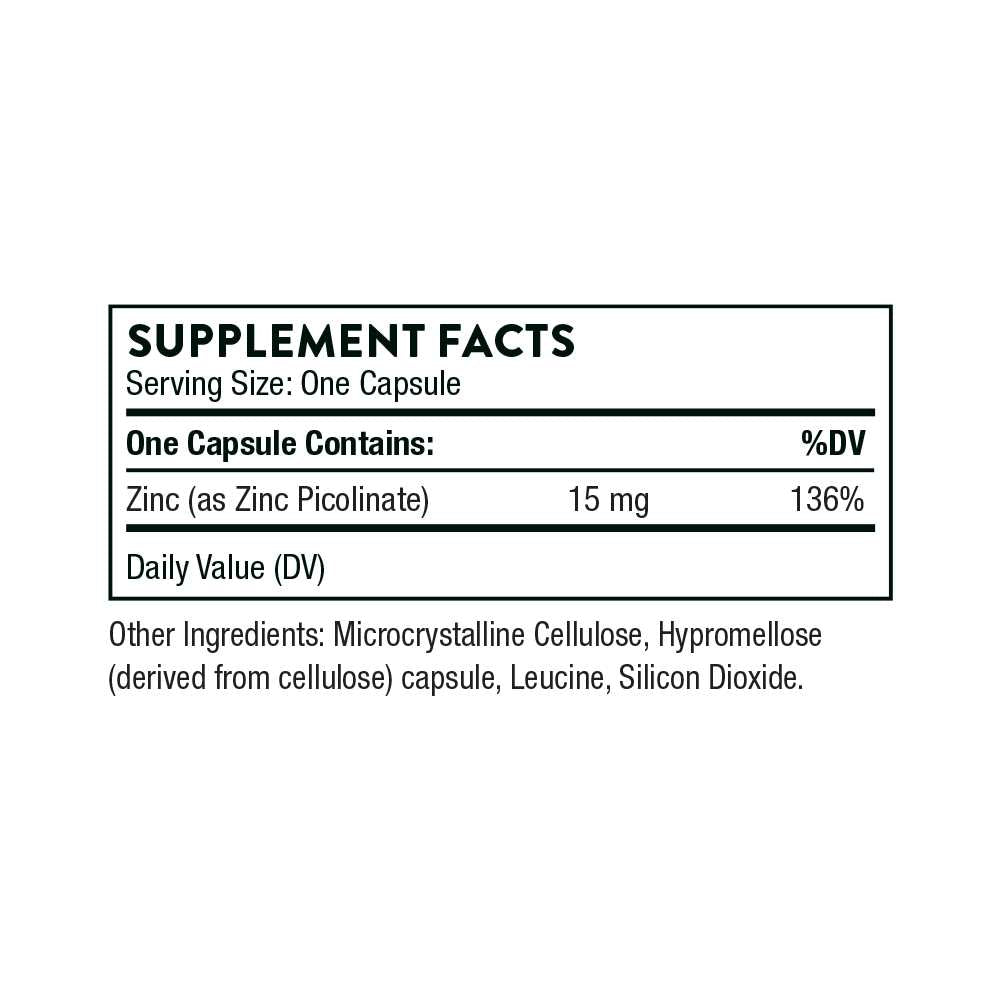 Thorne Zinc Picolinate 15 Mg/30mg – 60&amp;180 Capsules thumbnail 2