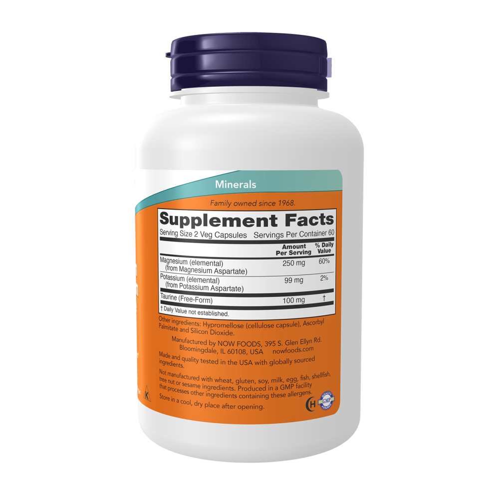 Now Foods Magnesium &amp; Potassium Aspartate with Taurine – Heart, Muscle &amp; Nerve Function Support – 120 Veg Capsules thumbnail 2