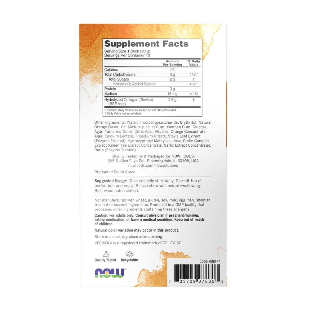 Now Foods Collagen Jelly Beauty Complex – with Verisol® Bioactive Collagen Peptides – Radiant Skin &amp; Wrinkle Reduction – 10 Jelly Sticks – 200 G (7.05 Oz. thumbnail 2
