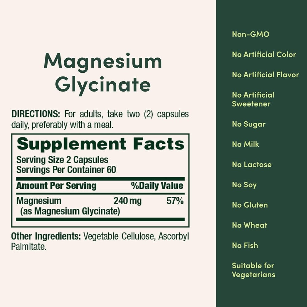 Magnesium Glycinate – Nature's Bounty 240MG Relaxation and Bone, Heart &amp; Nerve Health – Non-GMO, Gluten-Free thumbnail 6