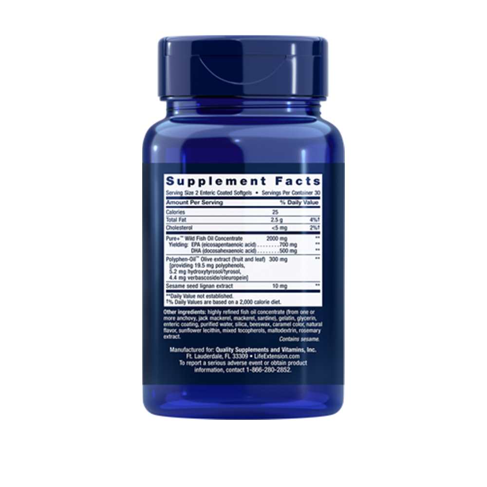 Life Extension Super Omega-3 Epa/dha Fish Oil, Sesame Lignans &amp; Olive Extract 60 Enteric-Coated Softgels thumbnail 3