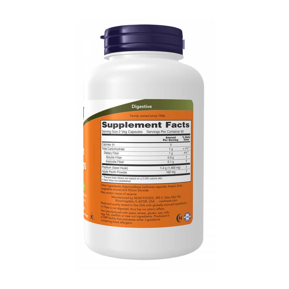Now Foods Psyllium Husk 700 Mg – Fiber &amp; Gut Health with Apple Pectin – 180 Vegetarian Capsules thumbnail 2