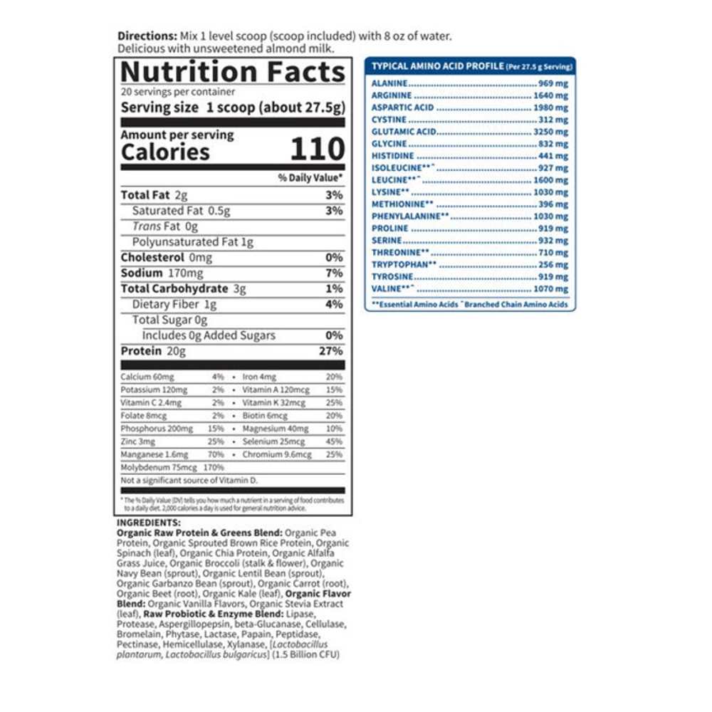 Garden of Life Raw Organic Protein &amp; Greens - Vanilla, 19.4 Oz (550 G) thumbnail 2