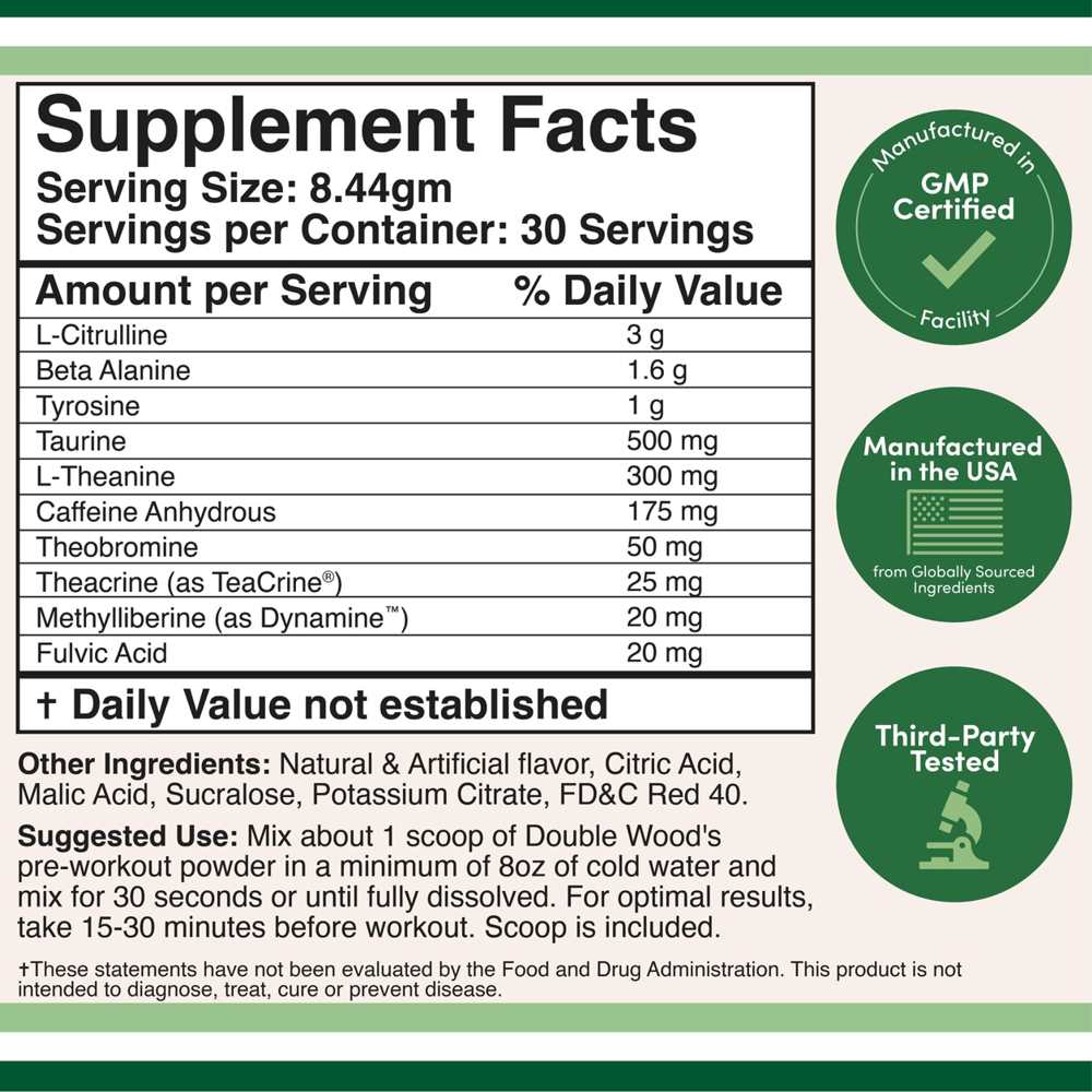 Double Wood Dws Pre-Workout – Fruit Punch | Energy, Focus &amp; Pump Blend | 30 Servings thumbnail 2