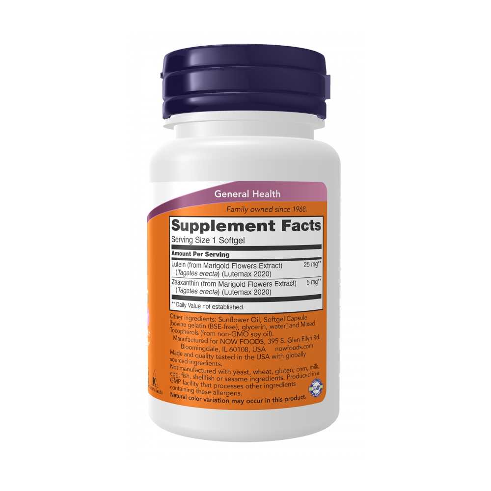 Now Foods Lutein &amp; Zeaxanthin 25mg + 5mg – Eye &amp; Brain Support – 60 Softgels thumbnail 2