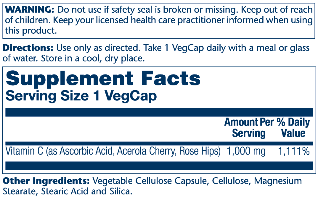 Solaray Vitamin C with Rose Hips &amp; Acerola 1000mg 100 caps thumbnail 2