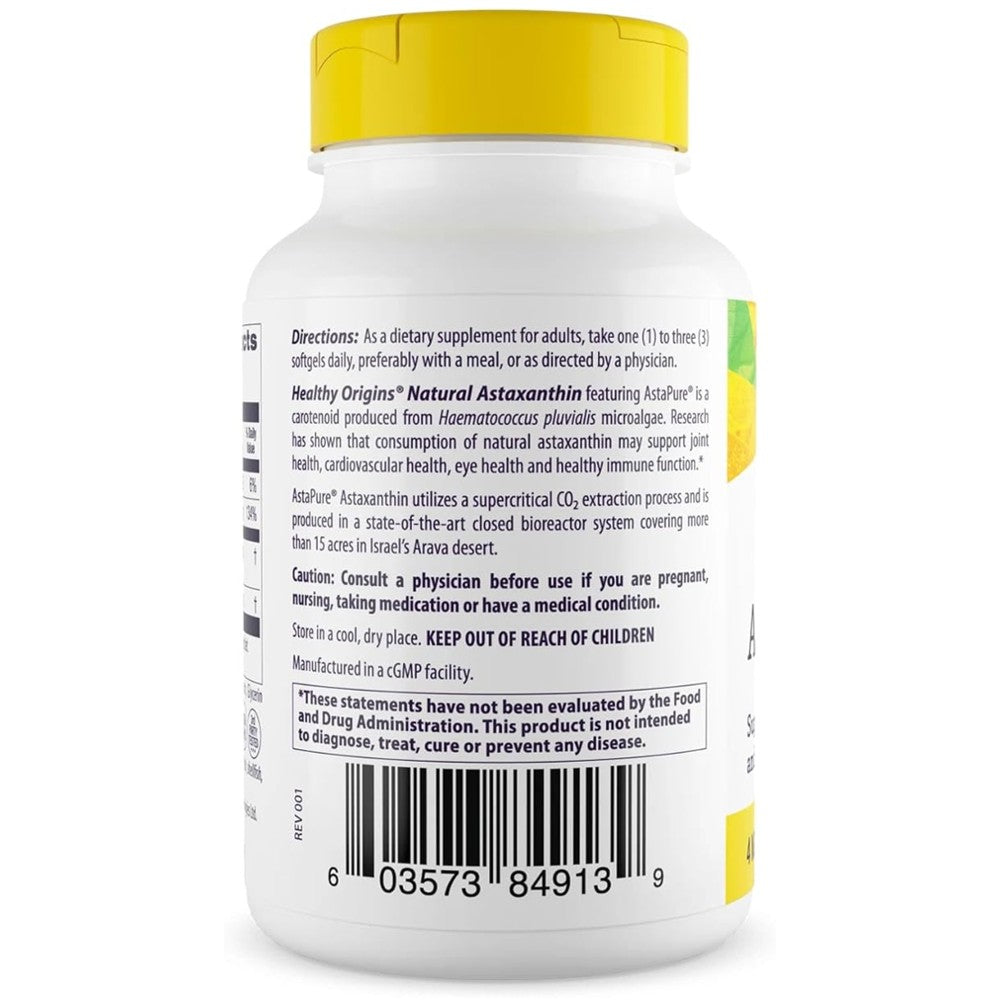 Healthy Origins Natural Astaxanthin 4mg - AstaPure® Antioxidant for Eye, Joint &amp; Immune Support thumbnail 2