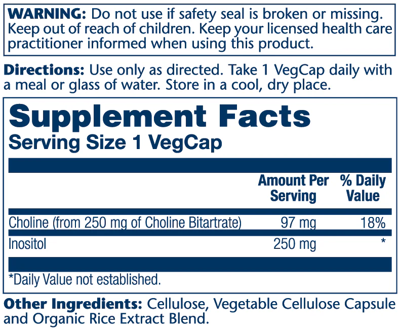 Solaray Choline &amp; Inositol 250mg 100 Caps thumbnail 2