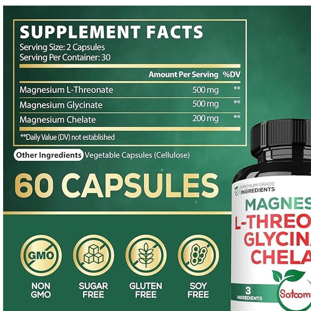3 In 1 1200mg Magnesium L-Threonate Supplement with Magnesium Glycinate &amp; Magnesium Chelate thumbnail 2