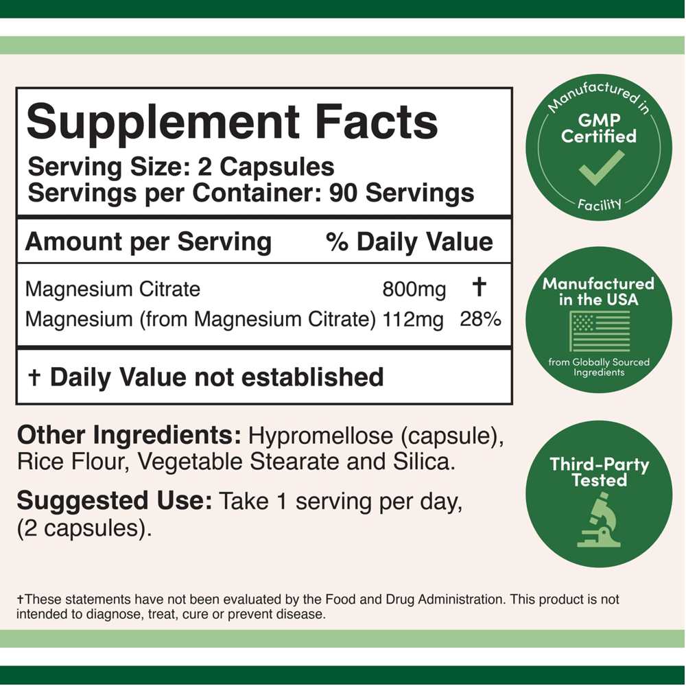 Double Wood Magnesium Citrate – 800 Mg per Serving – 180 Capsules thumbnail 2
