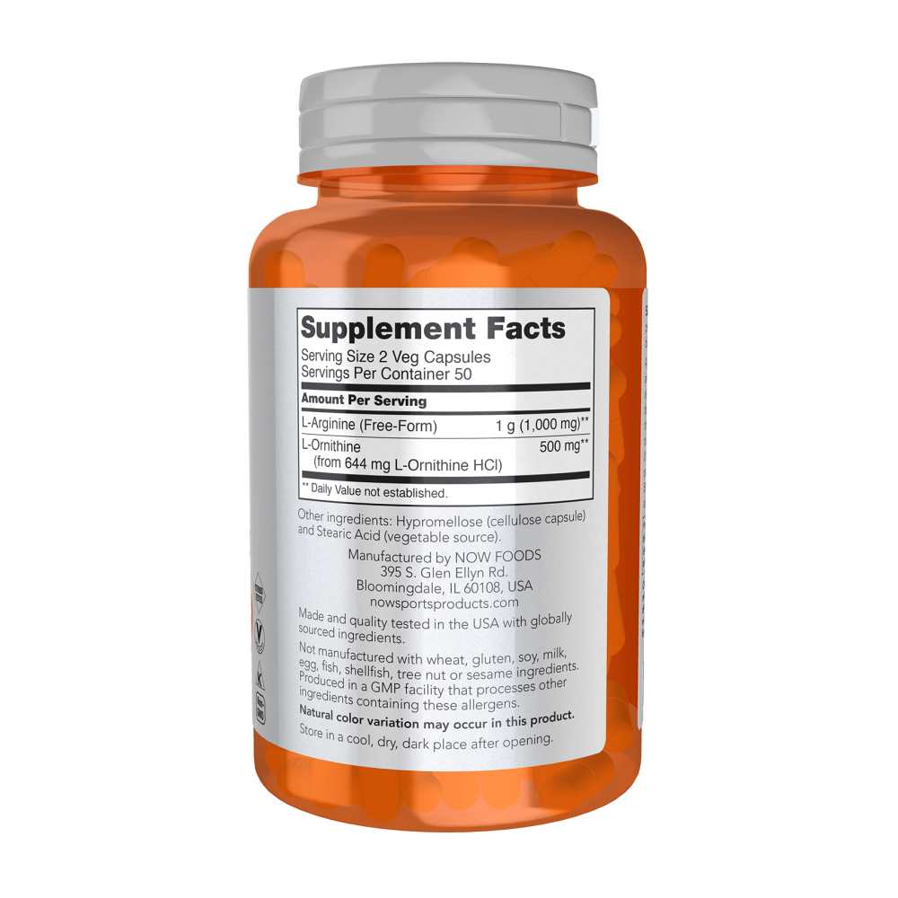Now Sports Arginine &amp; Ornithine 500 Mg / 250 Mg – 100 Veg Capsules thumbnail 2