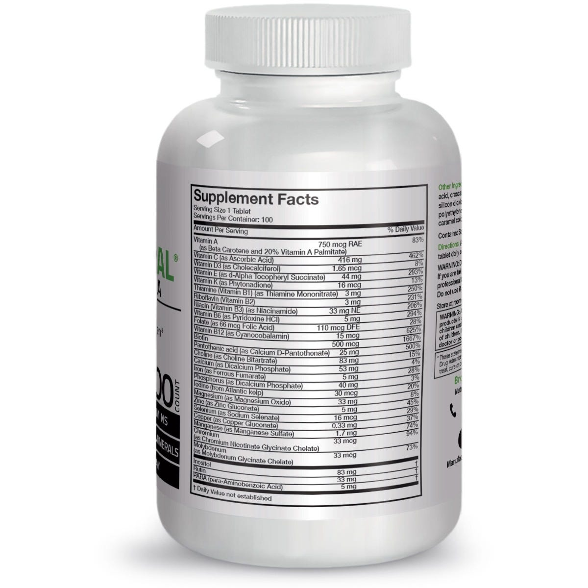 Bronson Vitamins Fortified Vitamin &amp; Mineral Insurance Formula® Once Daily 100 Tabs thumbnail 2