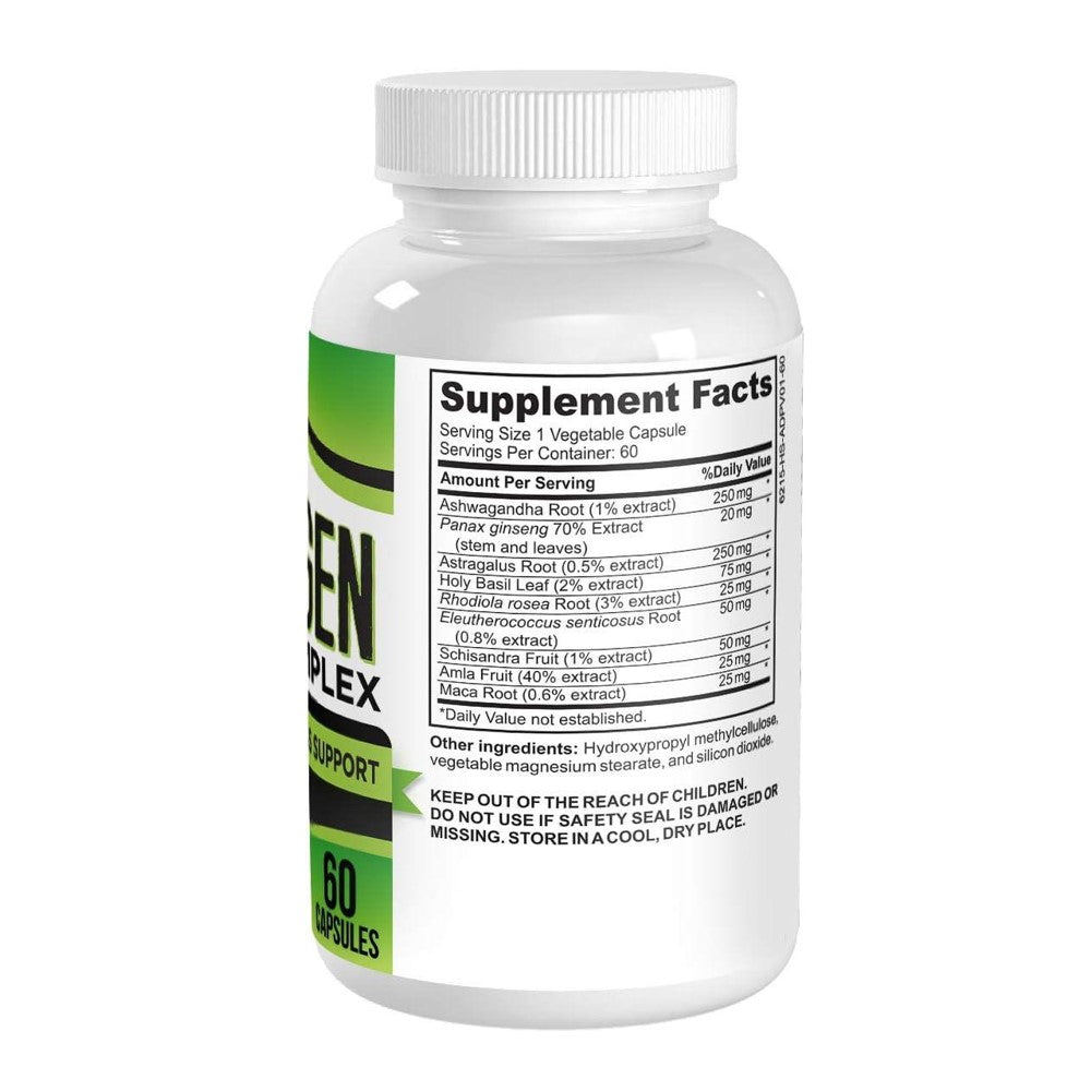 AdrenaVital Stress Relief &amp; Vitality Complex - 9 Herbal Adaptogen Extracts, 60 Capsules thumbnail 2