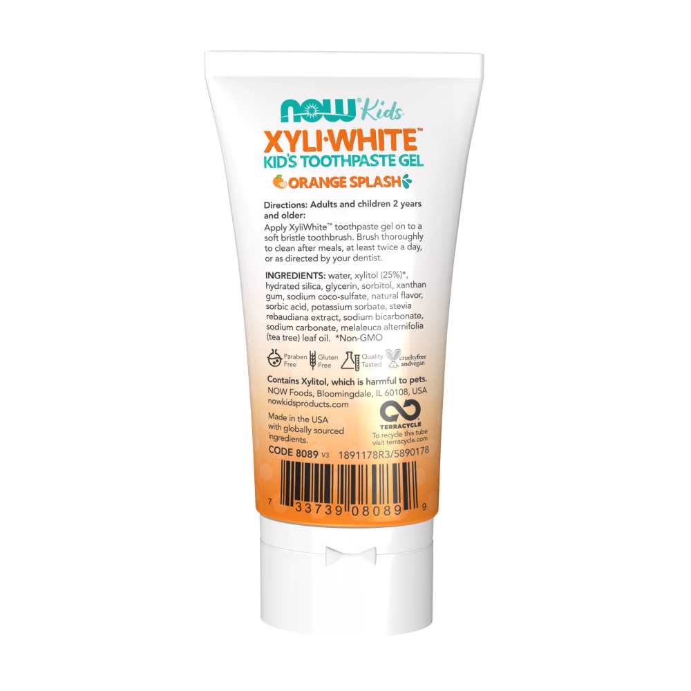 Now Foods Xyli-White Kid's Toothpaste Gel – Orange Splash – Fluoride &amp; Sls-Free Formula – 3 Oz (85 G) thumbnail 2