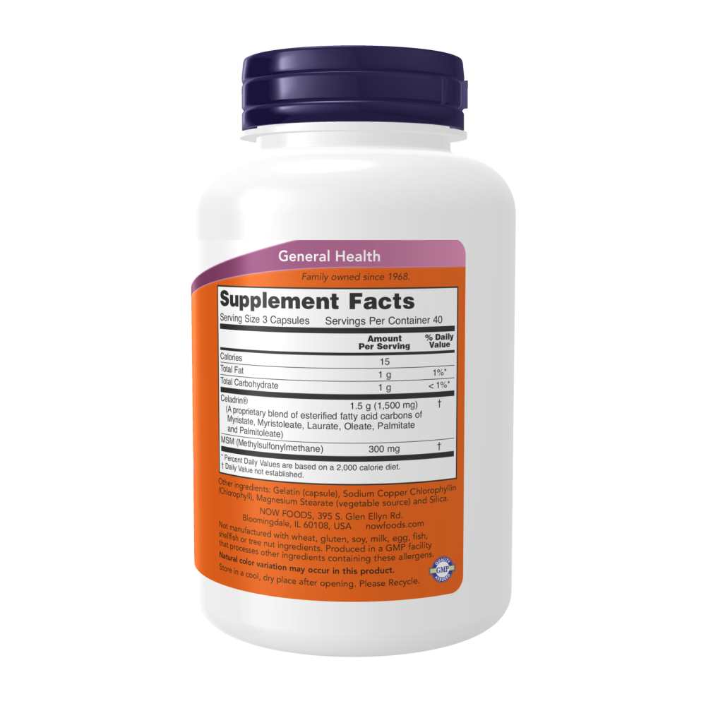 Now Foods Celadrin &amp; Msm – 500 Mg Celadrin® for Joint Mobility &amp; Comfort – 120 Capsules thumbnail 2