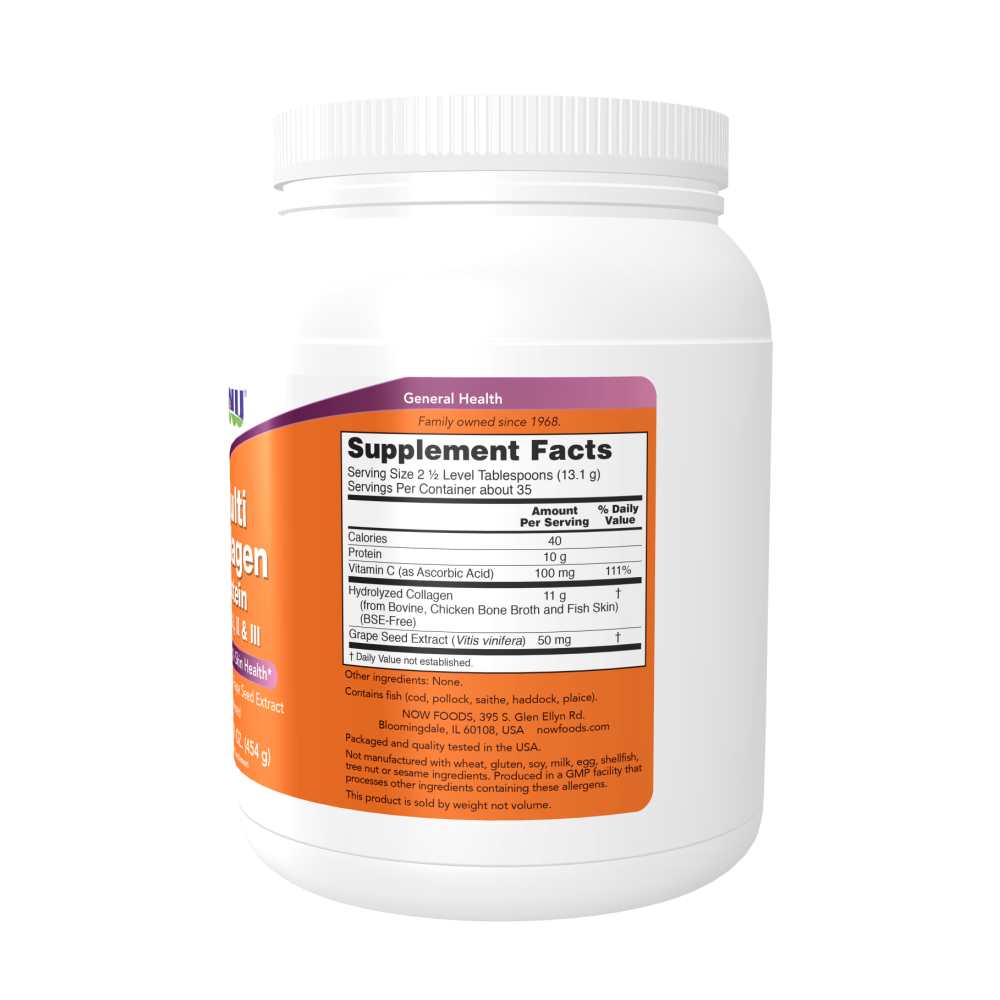 Now Foods Multi Collagen Protein – Types I, Ii &amp; Iii with Vitamin C &amp; Grape Seed – Bone, Joint &amp; Skin Health – Unflavored – 16 Oz (454 G) thumbnail 2