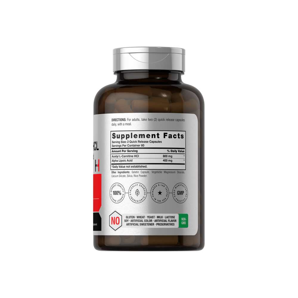Horbäach Acetyl L-Carnitine Hcl &amp; Alpha Lipoic Acid 1200mg per Serving | 120 Capsules thumbnail 2