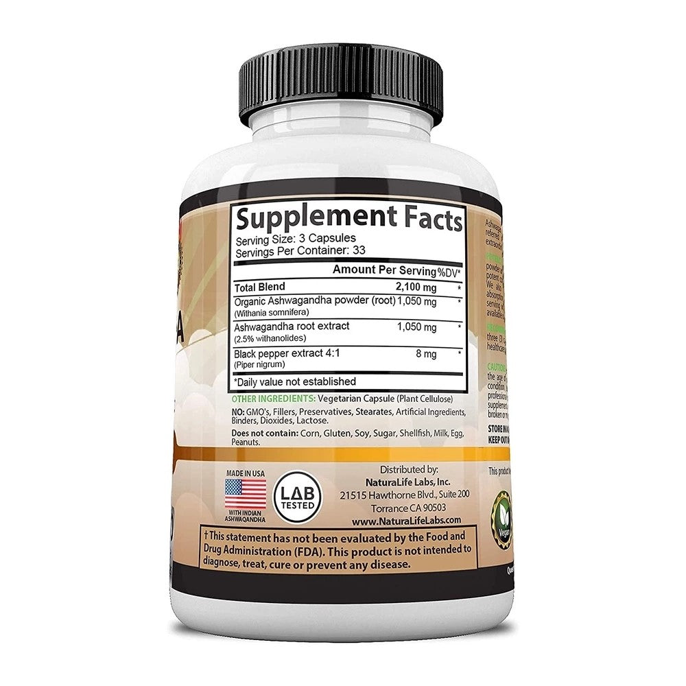 Naturalife Labs Ashwagandha 2100mg with Black Pepper - Stress Relief &amp; Mood Enhancer thumbnail 3