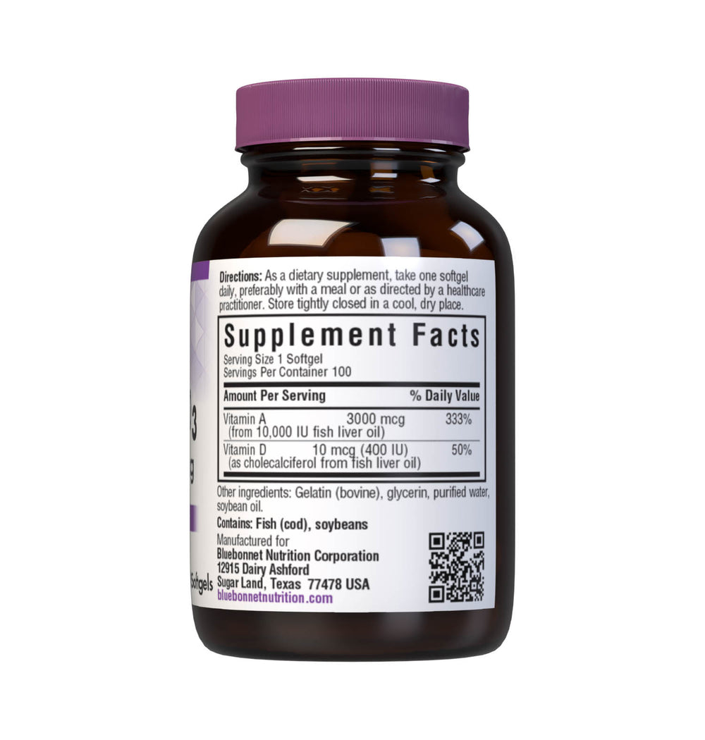 Bluebonnet Nutrition Vitamin a &amp; D3 3000 Mcg (10,000 Iu)/ 10 Mcg (400 Iu) 100 Softgels thumbnail 2