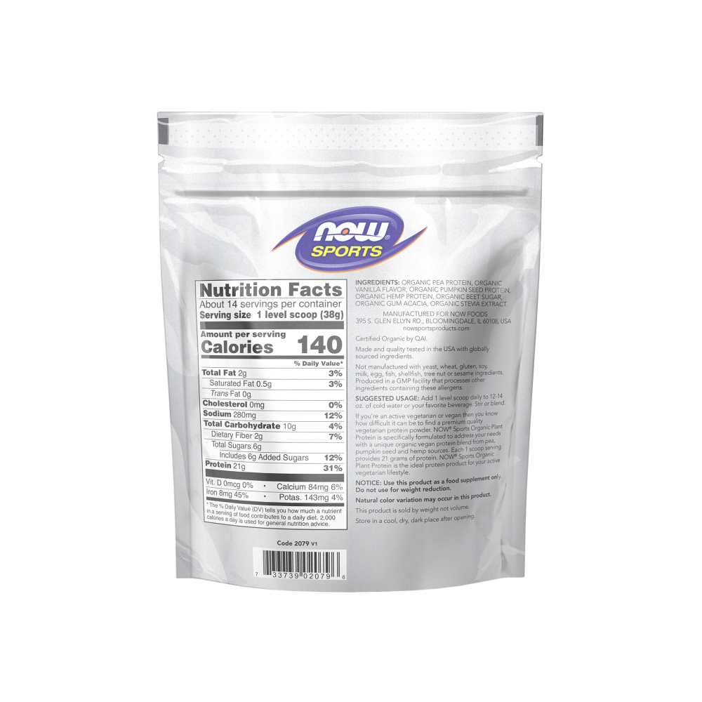 Now Sports Plant Protein, Organic Creamy Vanilla Powder 544g thumbnail 2