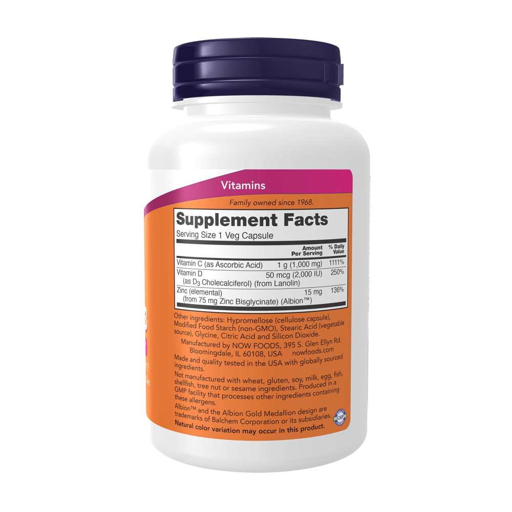 Now Foods C-1000 Zinc &amp; D-3 – Immune Support – 100 Veg Capsules thumbnail 2