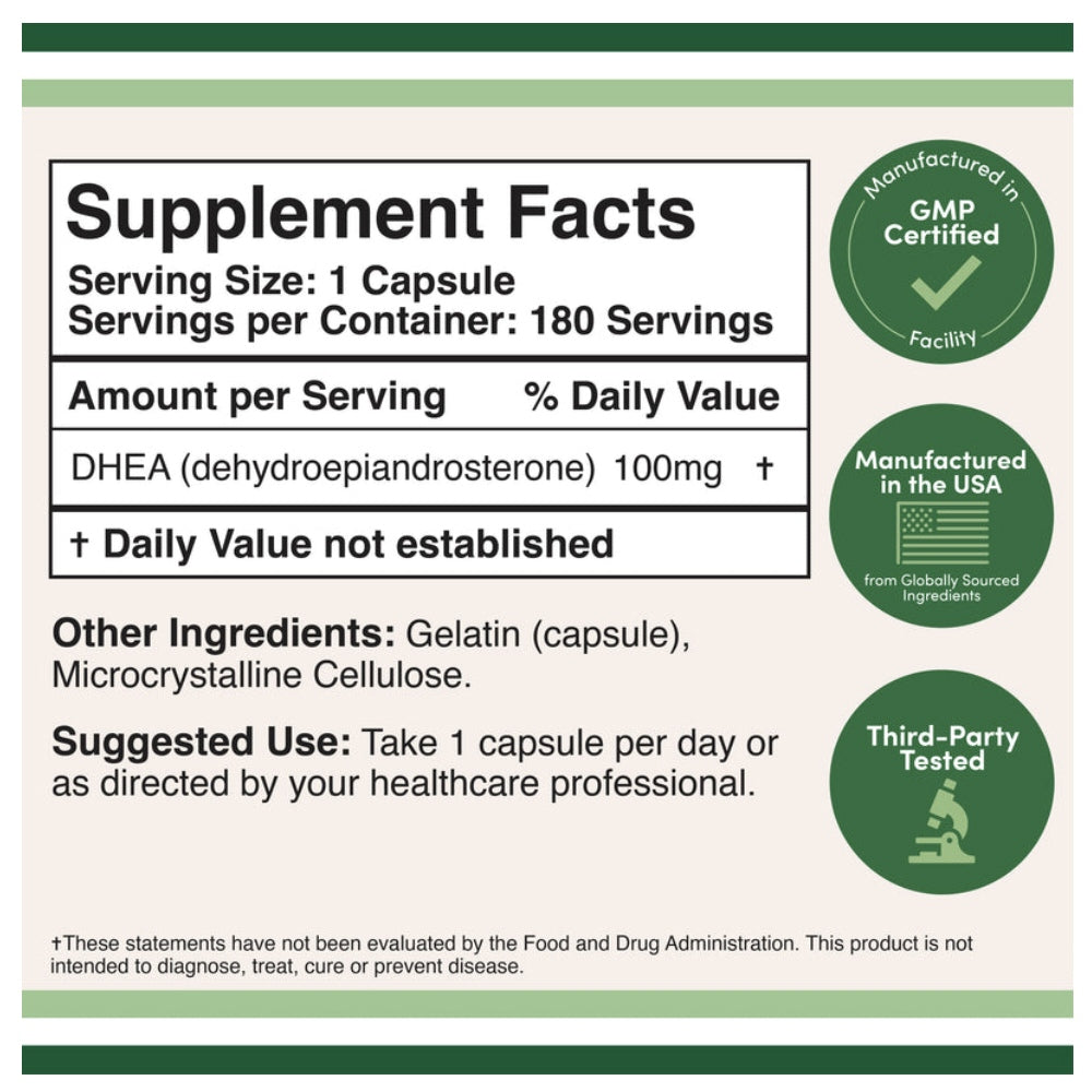 Double Wood Supplements DHEA 100mg – Supports Hormonal Balance &amp; Vitality | 180 Capsules thumbnail 2