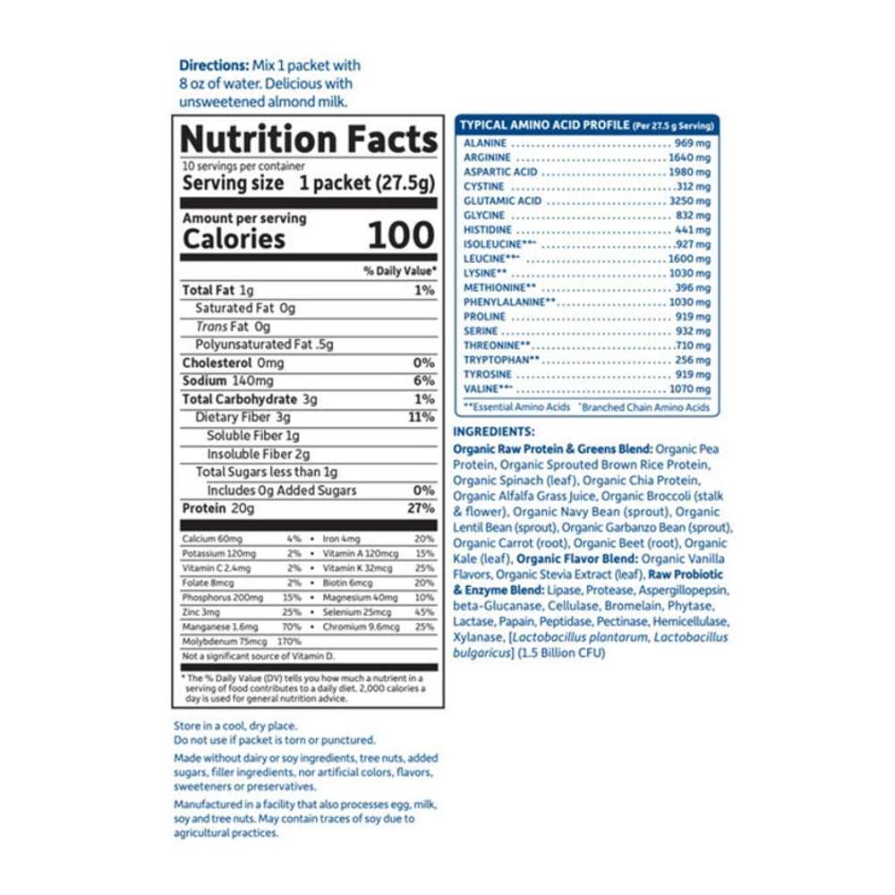 Garden of Life Raw Protein &amp; Greens Vanilla 10 Packets 0.97oz (28g) Powder thumbnail 2