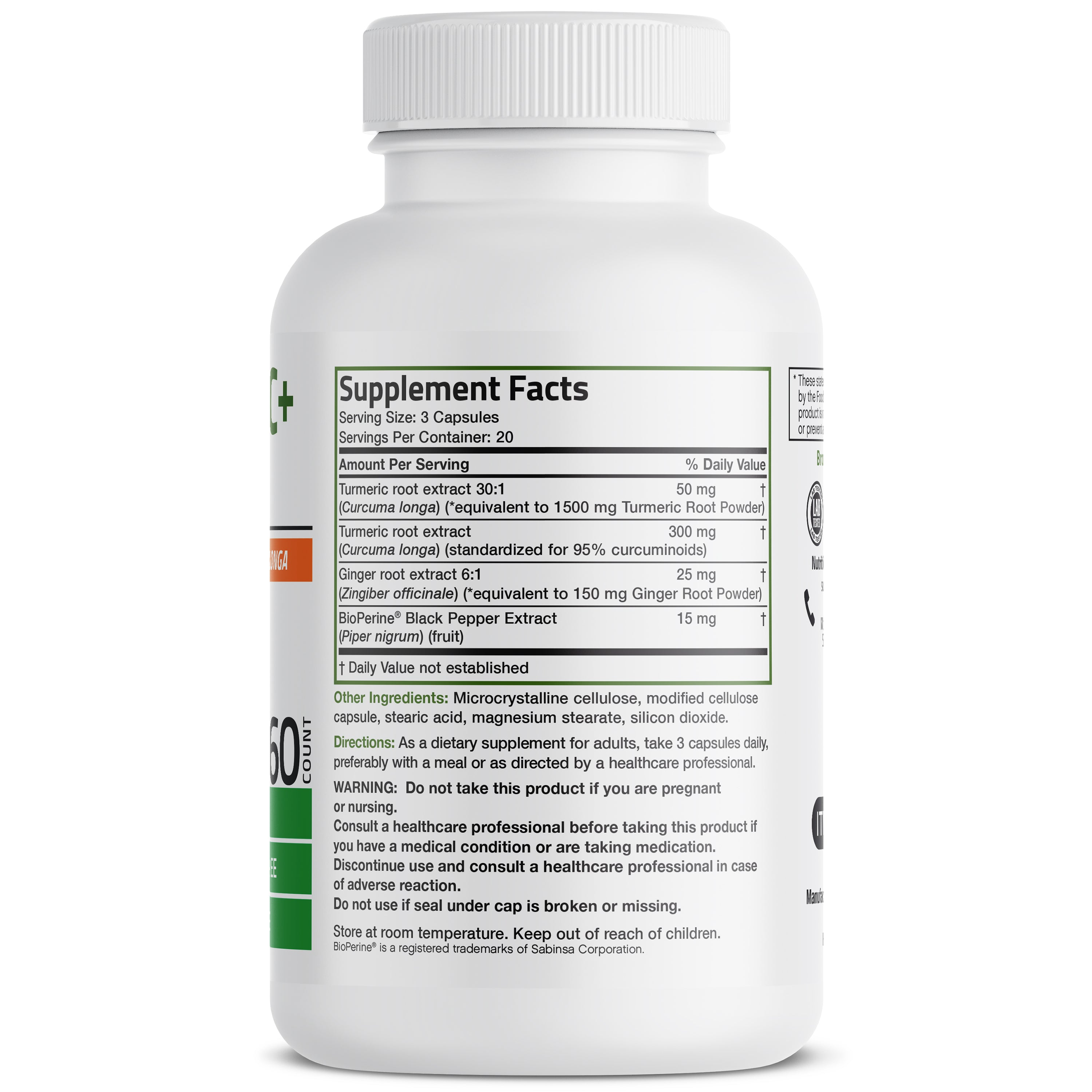 Bronson Vitamins Turmeric + Ginger 1950 Mg 60 Caps thumbnail 4