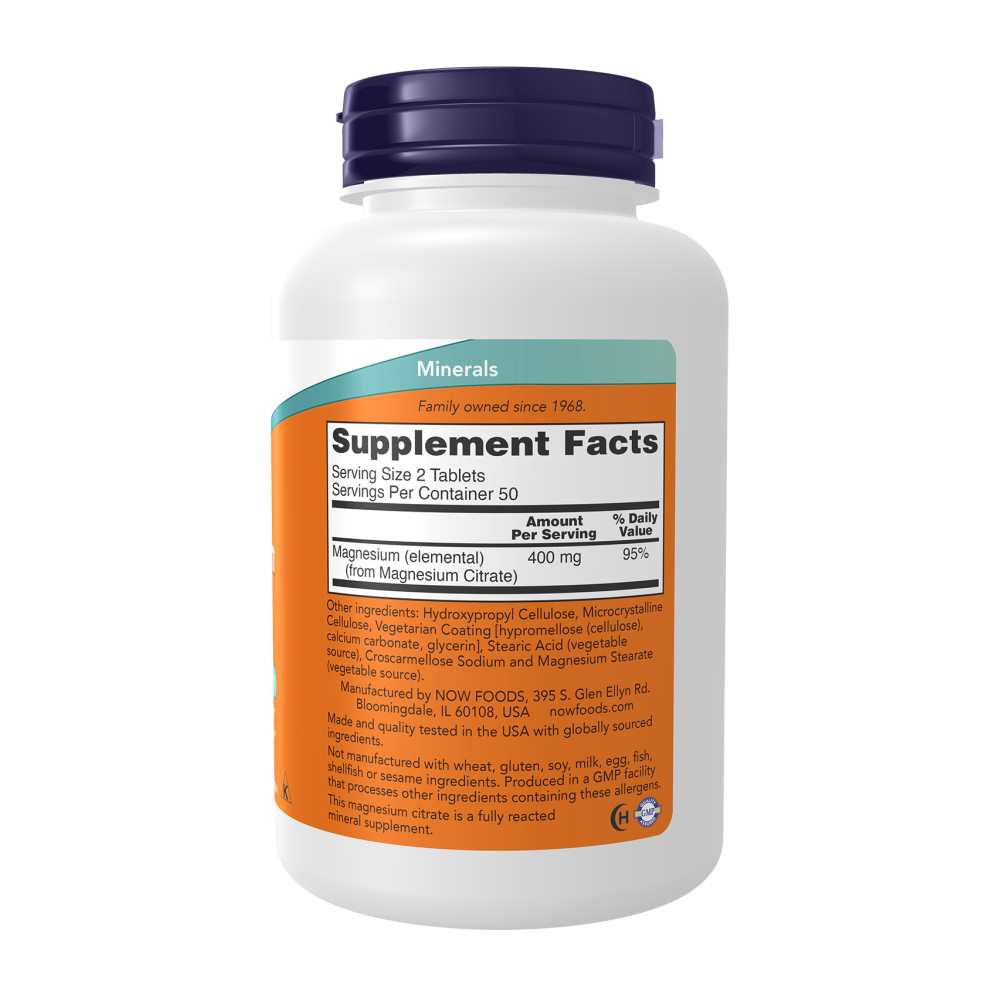 Now Foods Magnesium Citrate – 200mg – Nervous System &amp; Energy Support – 100 Tablets thumbnail 3
