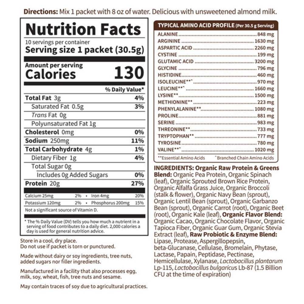 Garden of Life Raw Protein &amp; Greens Chocolate Cacao 10 Packets 1.07oz (31g) Powder thumbnail 2