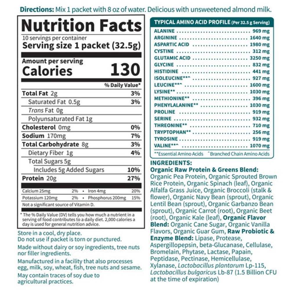 Garden of Life Raw Protein &amp; Greens Lightly Sweet 10 Packets 1.14oz (33g) Powder thumbnail 2