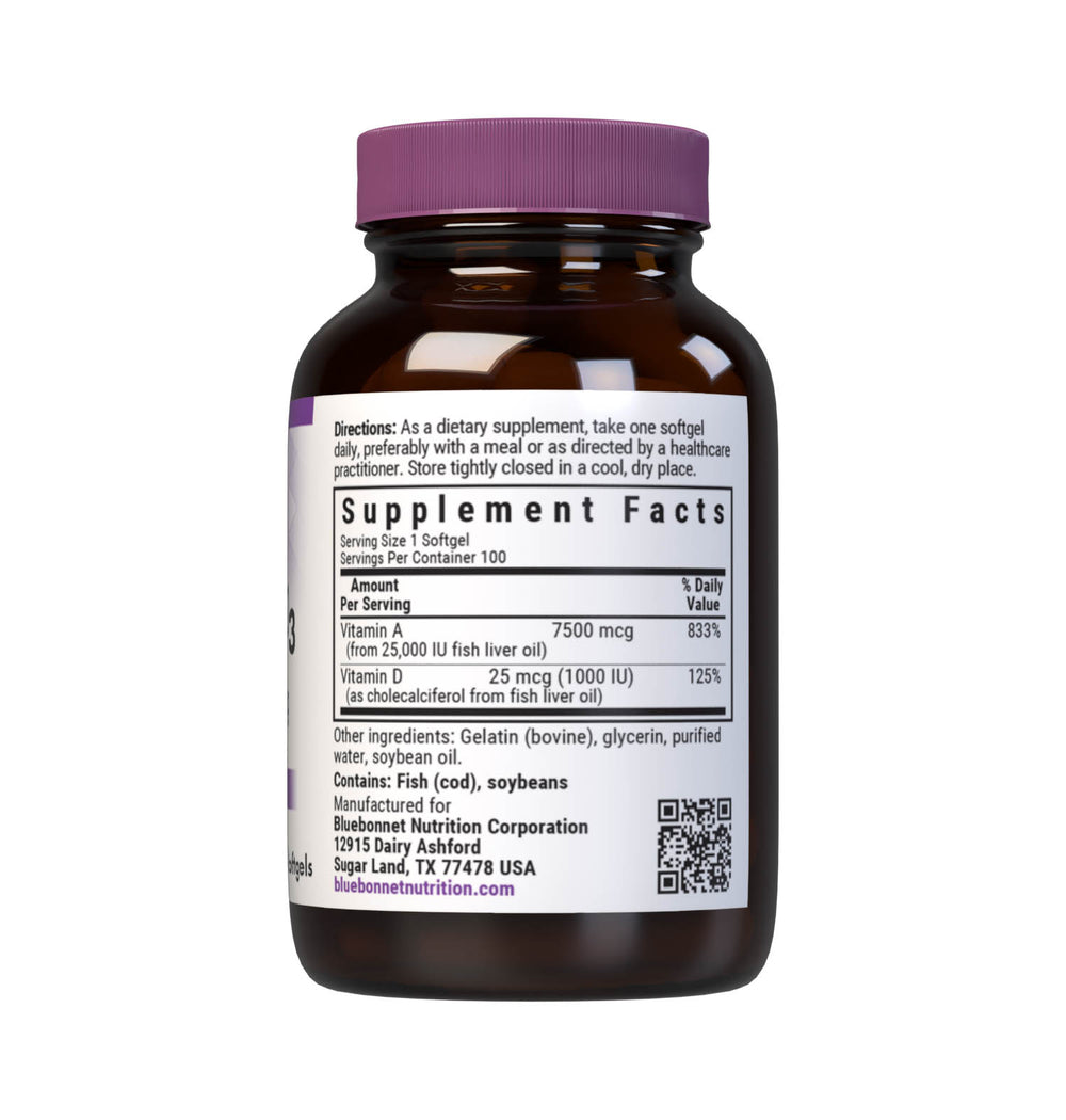 Bluebonnet Nutrition Vitamin a &amp; D3 7500 Mcg / 25 Mcg 100 Softgels thumbnail 2