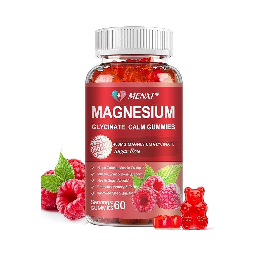 MENXI Magnesium Glycinate Calm Gummies – Organic 400mg | Sugar-Free | Sleep, Muscle &amp; Joint Support | 60 Gummies thumbnail 6
