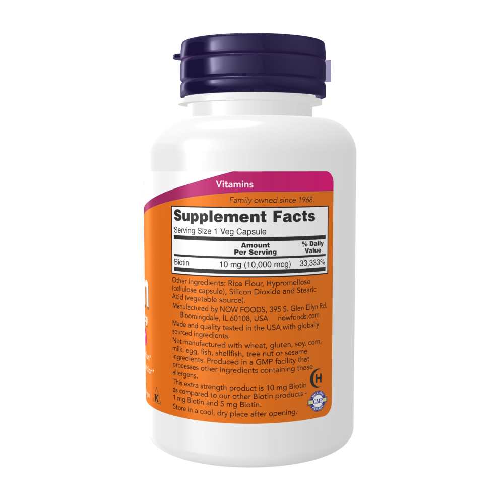 Now Foods Extra Strength Biotin 10,000 Mcg (10 Mg) – Energy &amp; Metabolism Support – 120 Veg Capsules thumbnail 2