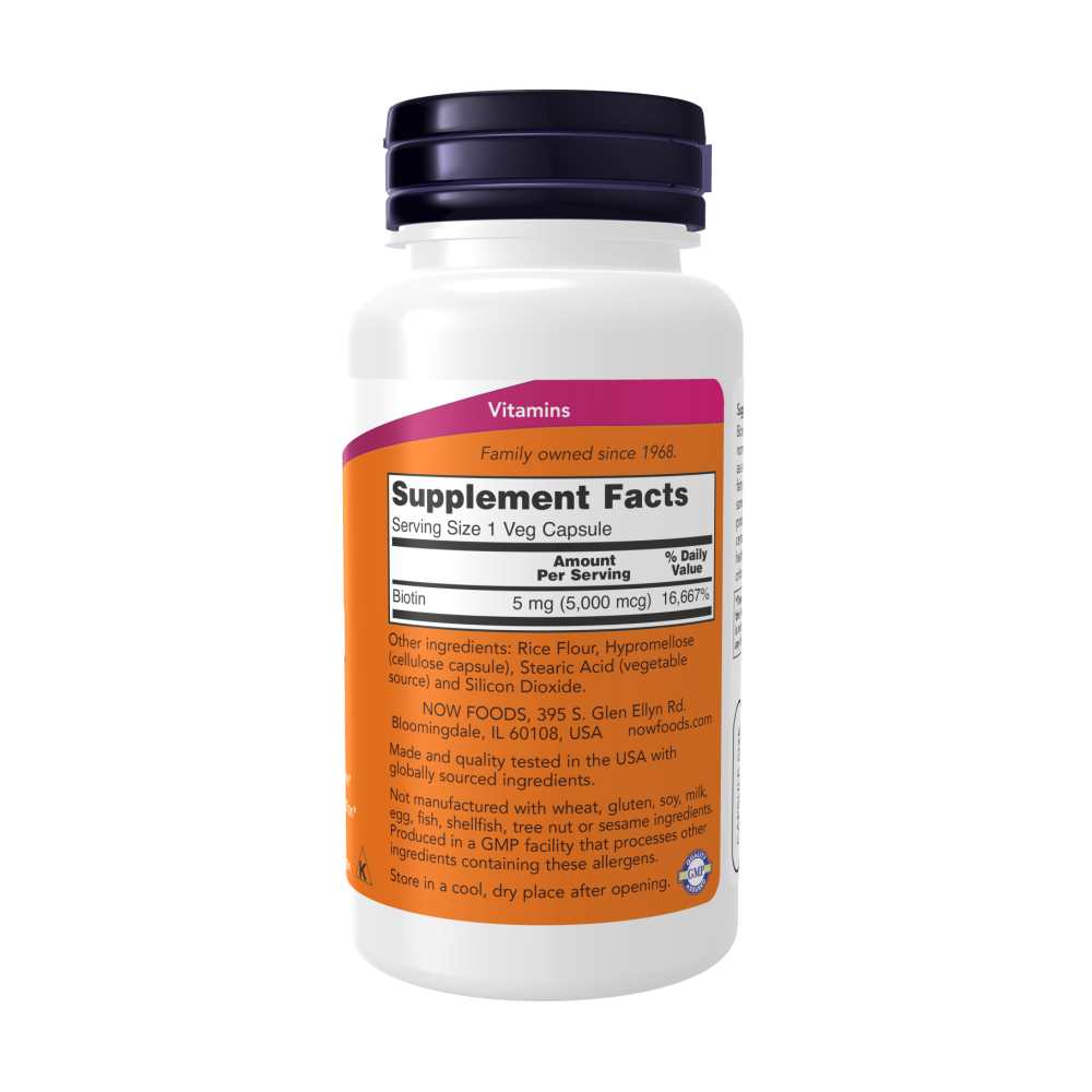 Now Foods Biotin 5,000 Mcg – Energy, Metabolism &amp; Immune Support – 60 Veg Capsules thumbnail 2