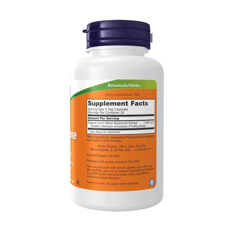 Now Foods Lion’s Mane 500 Mg – Organic Super Mushroom for Brain &amp; Nerve Support – 60 Veg Capsules thumbnail 2