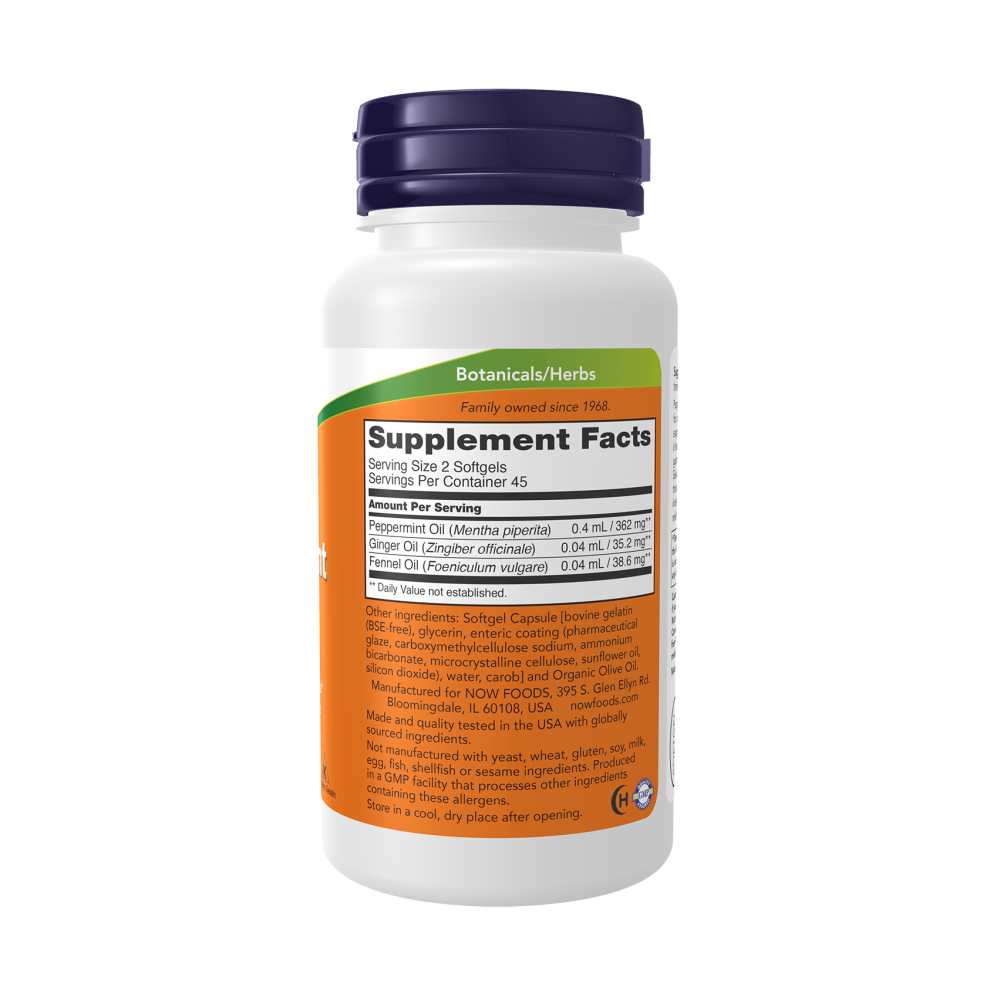 Now Foods Peppermint Gels – Enteric Coated Digestive Support with Ginger &amp; Fennel Oils – 90 Softgels thumbnail 2