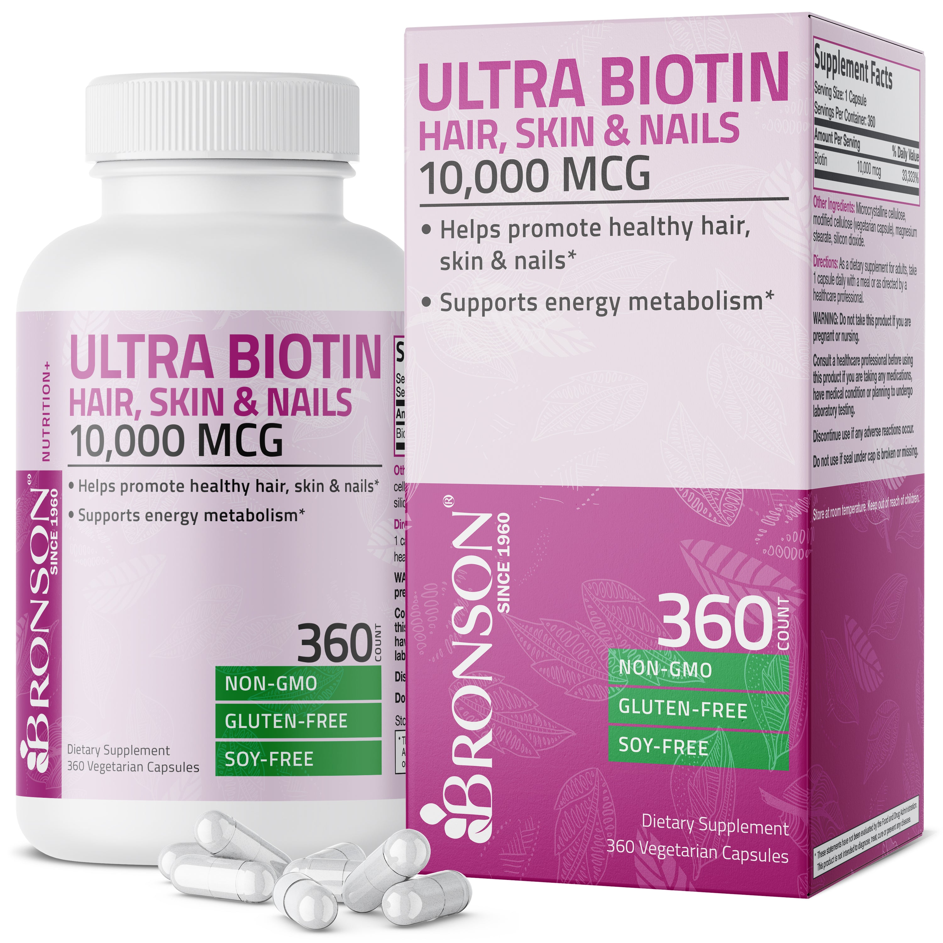 Bronson Vitamins Ultra Biotin Hair, Skin &amp; Nails - 10,000 Mcg 120 Caps thumbnail 2