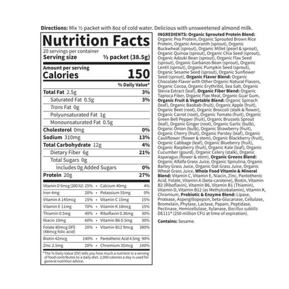Garden of Life Raw Organic Meal Shake &amp; Meal Replacement Chocolate 10 Packets 2.6 Oz (73g) Powder thumbnail 2